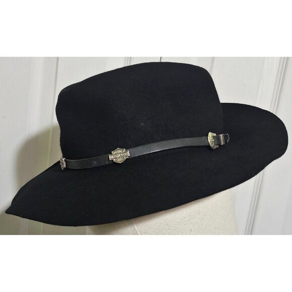 Vintage Harley Davidson Crushable Wool Felt Cowboy Hat Black Western WPL 4384 - Picture 5 of 10